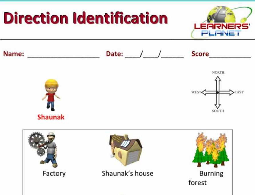 Direction identification  printable mcq worksheet